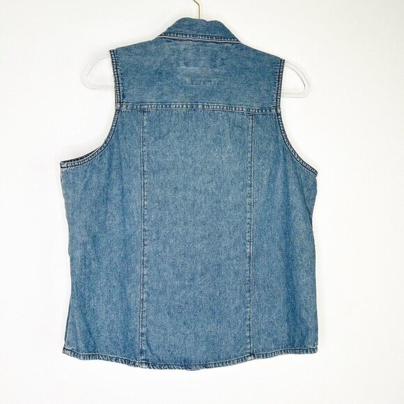 Harley Davidson Denim Jean Vest Womens Size Large Logo Buttons Biker Cut - Picture 12 of 13